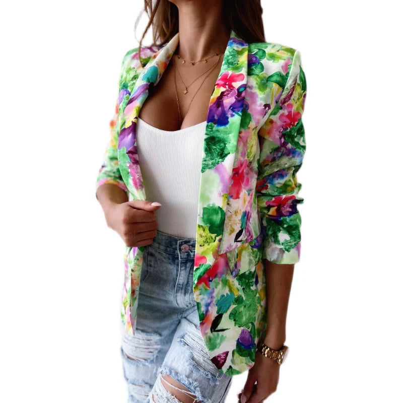 Check Me Out Floral Print Open Front Blazer