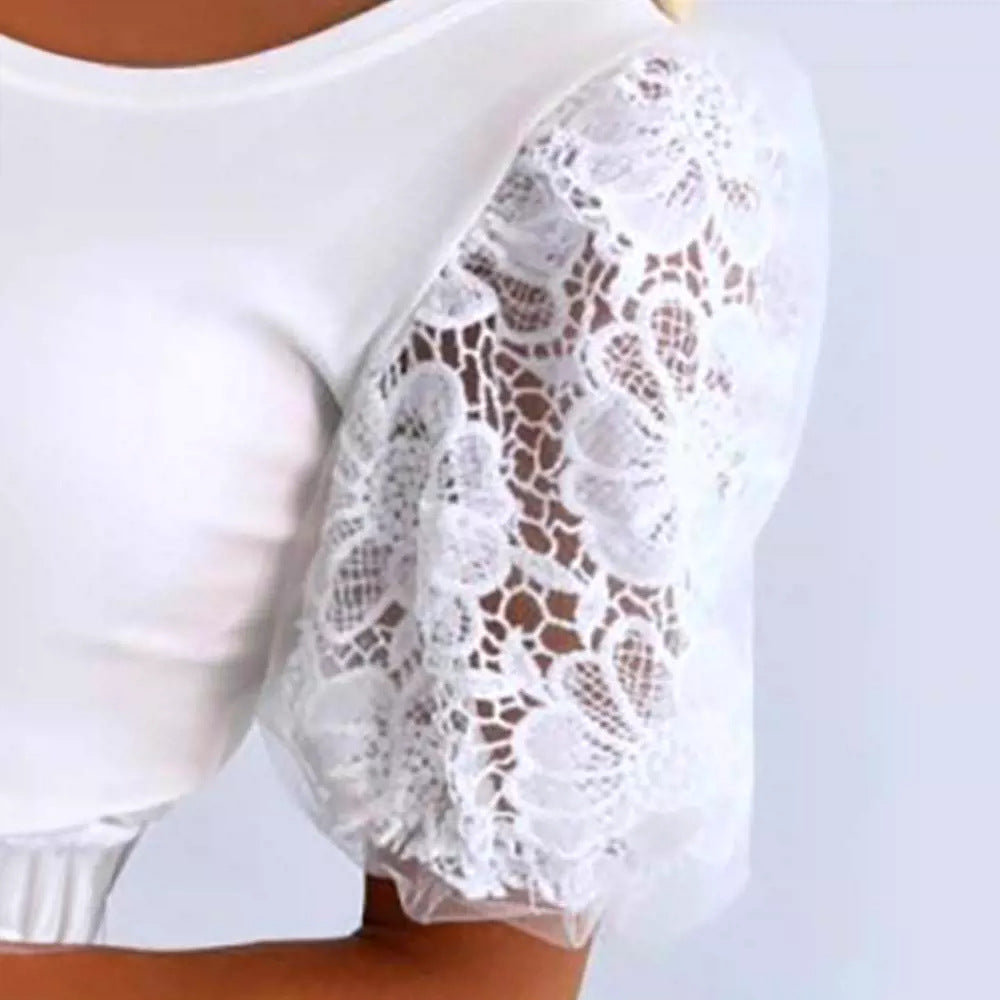 Lace Beauty Stitching Short-sleeved Casual Top