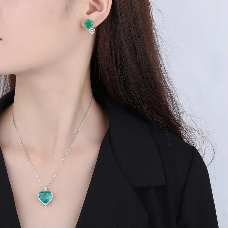 Sterling Silver Heart-shaped Pendant & Earrings Jewelry Set