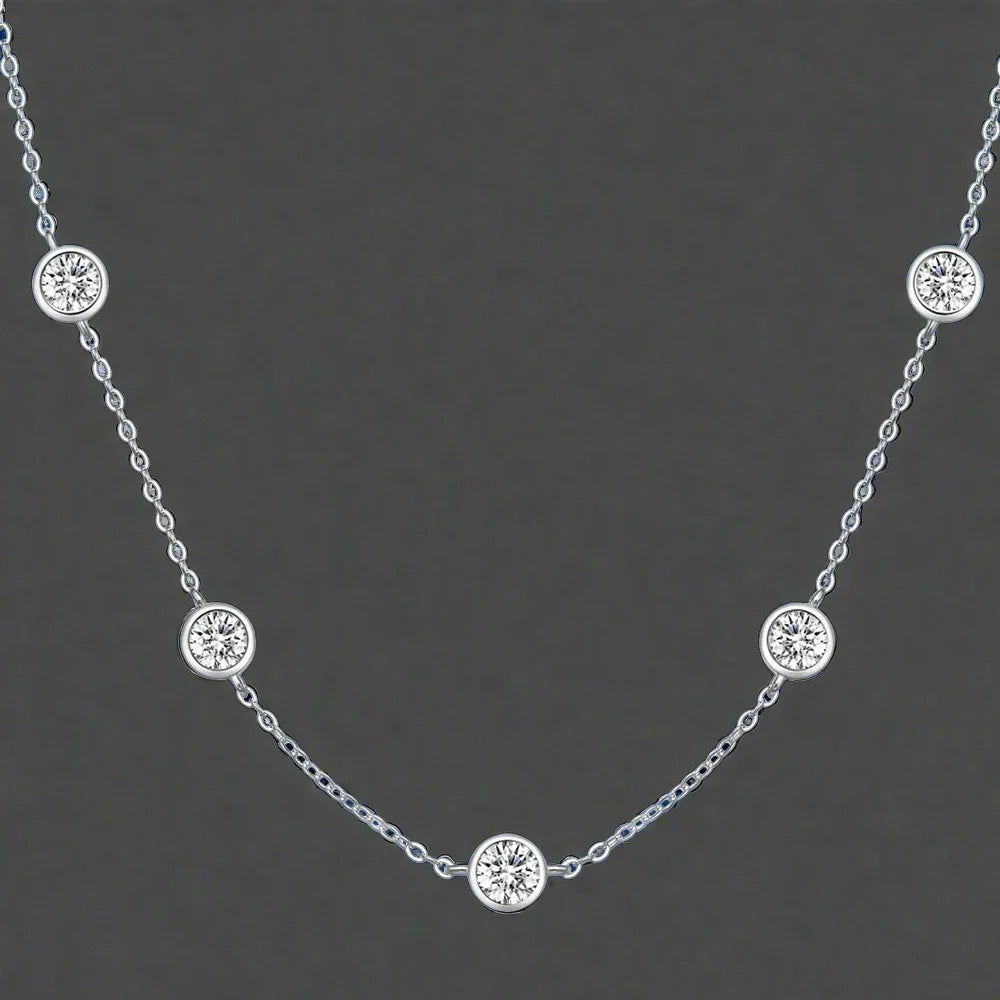 GRA Certified Flawless 5 Stone 2.5 Carat TW Moissanite Diamond Bubble Necklace 925 Sterling Sliver with 18k Gold Overlay.