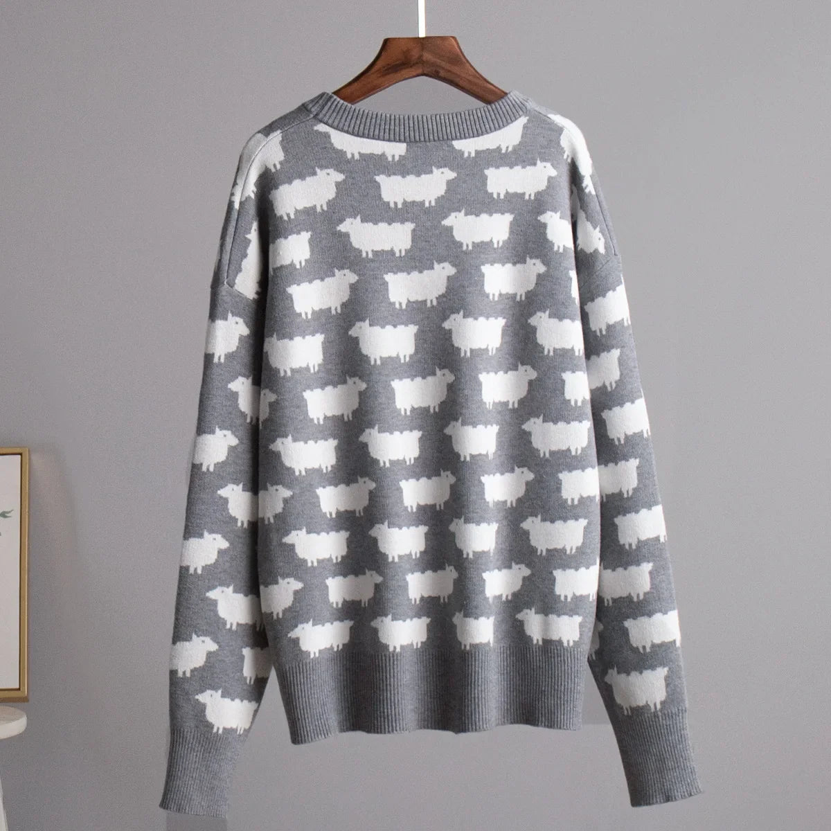 O-neck Alpaca Loose Casual Mid Length Printed Sweater