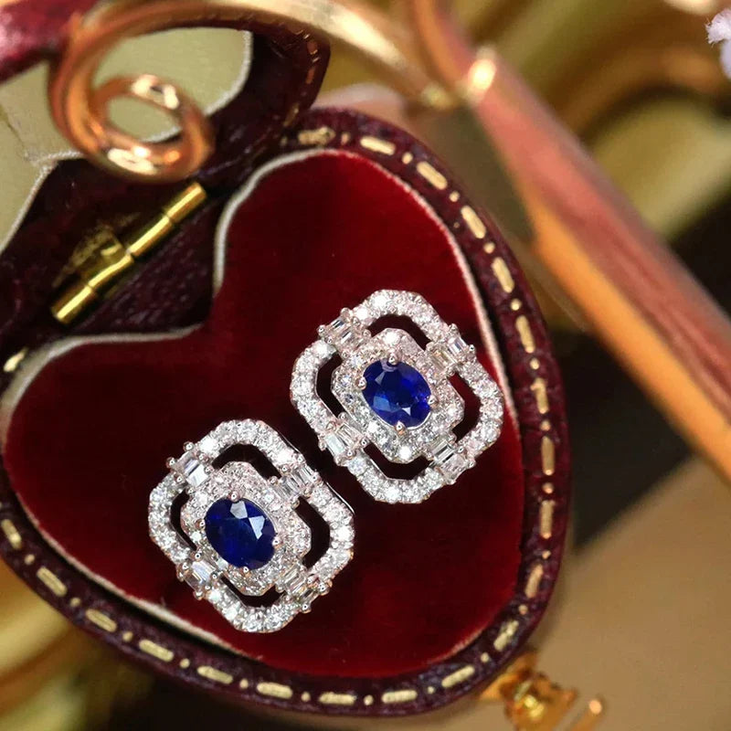 Geometric Shaped Blue CZ Stud Earrings