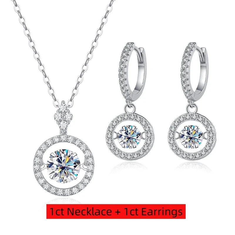 GRA Certified Moissanite Beating Heart Diamond Pendant, Necklace, Hoop Earrings Jewelry Set