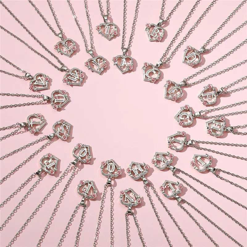 Personal A-Z Letter Flower Pendant Necklace