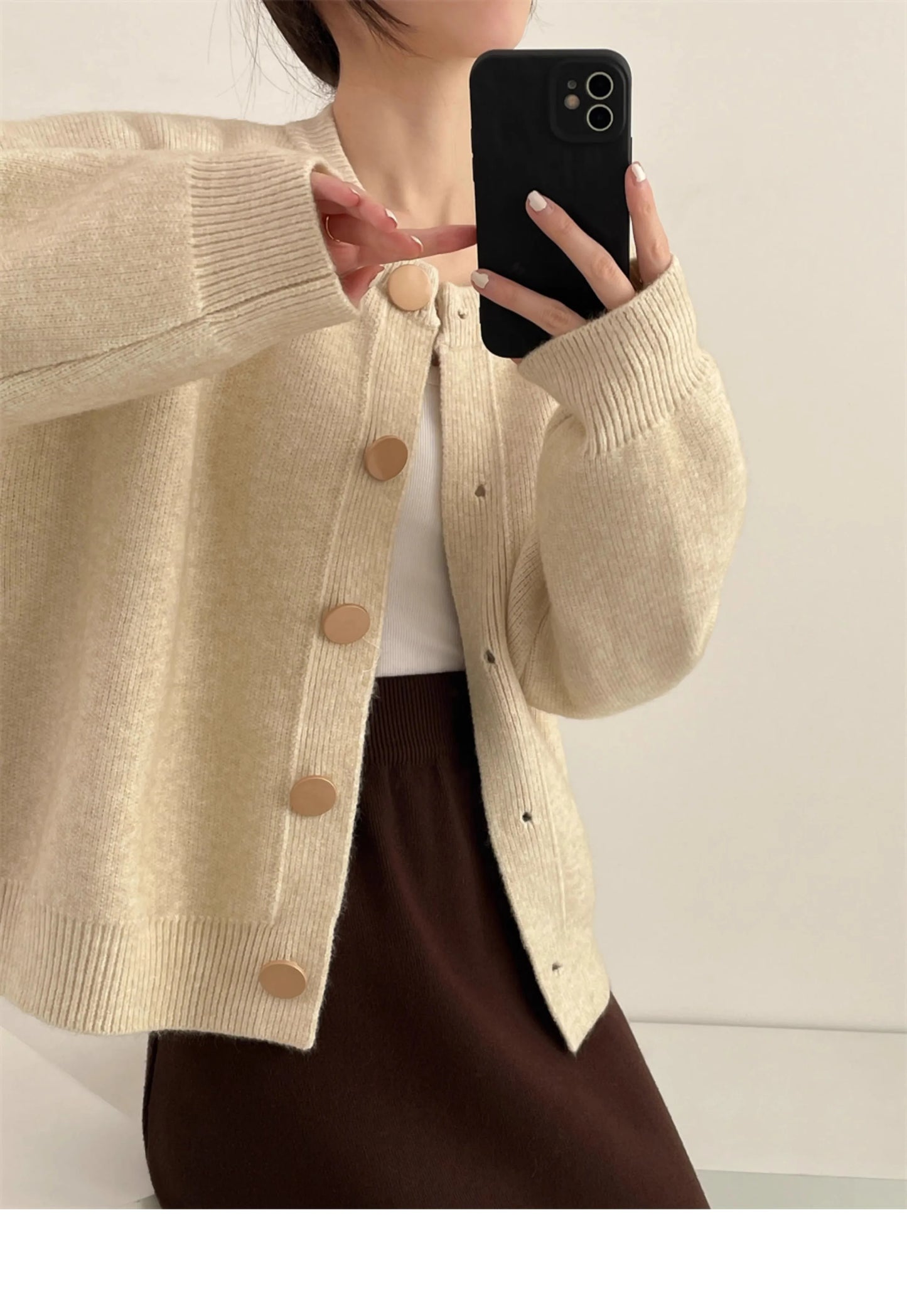Elegant Cashmere  O-neck Knitted Loose  Cardigans Sweater