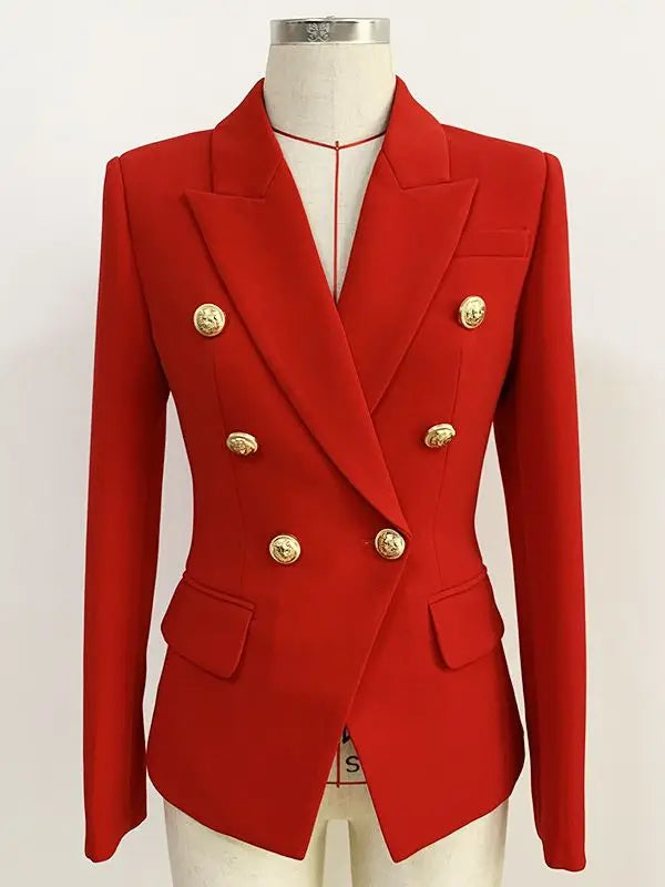 Classic Balmain Inspired Designer Double Breasted Metal Lion Buttons Blazer