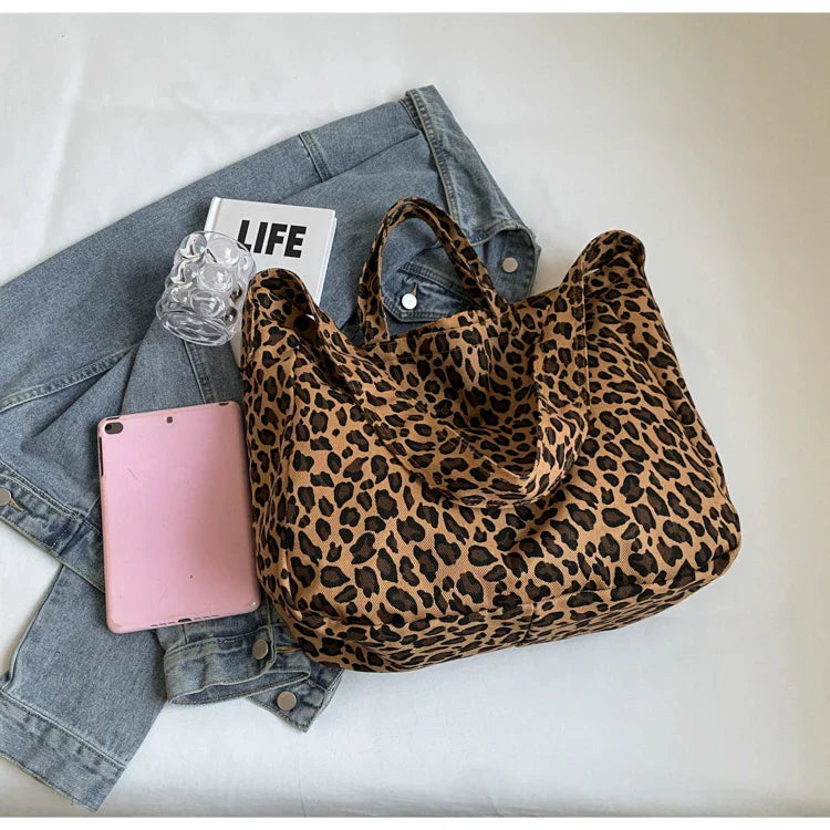 Versatile Casual Leopard Print Canvas Fashionable Crossbody Shoulder Bag