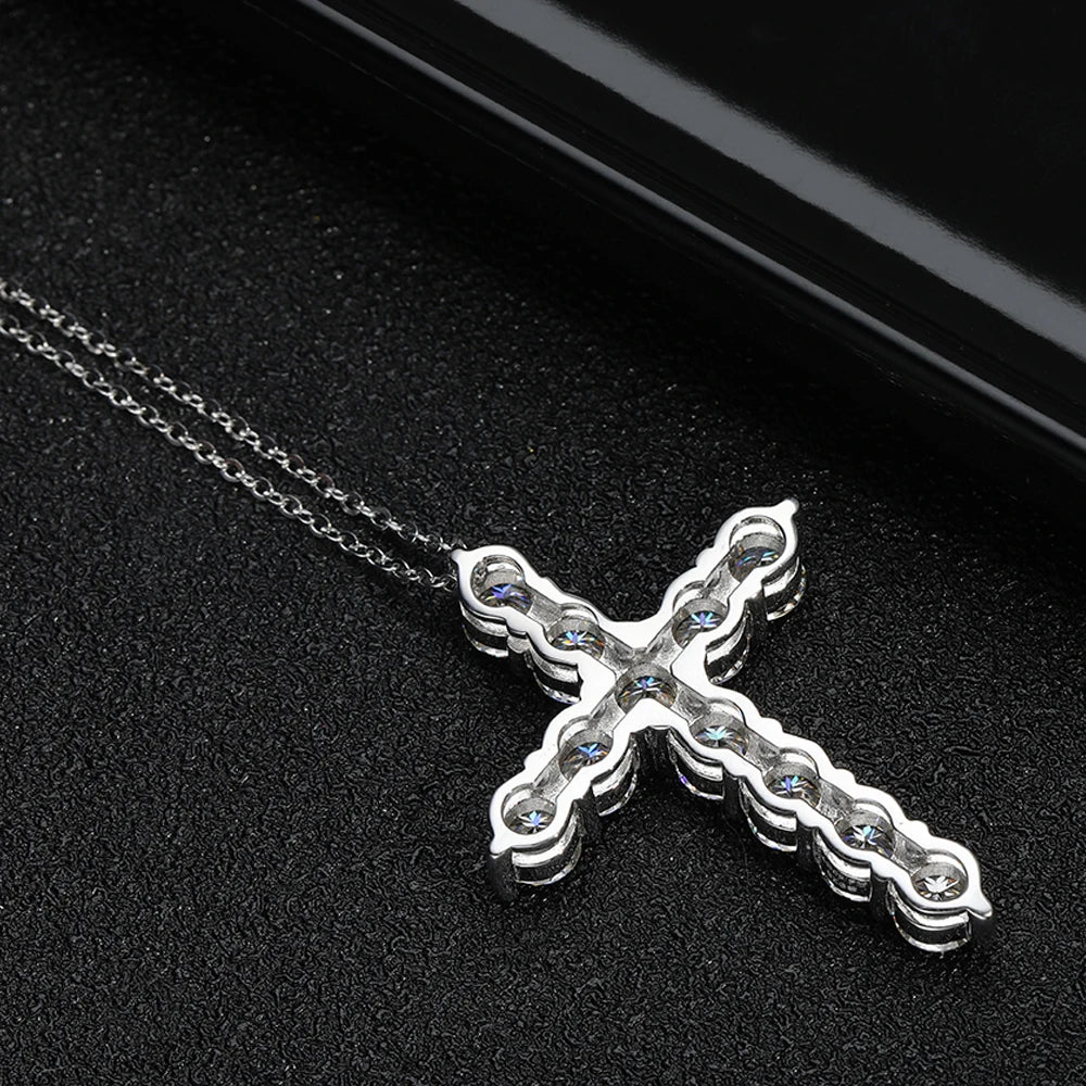 GRA Certified Flawless Moissanite Diamond 925 Sterling Silver Cross Pendant Necklace with Box Chain