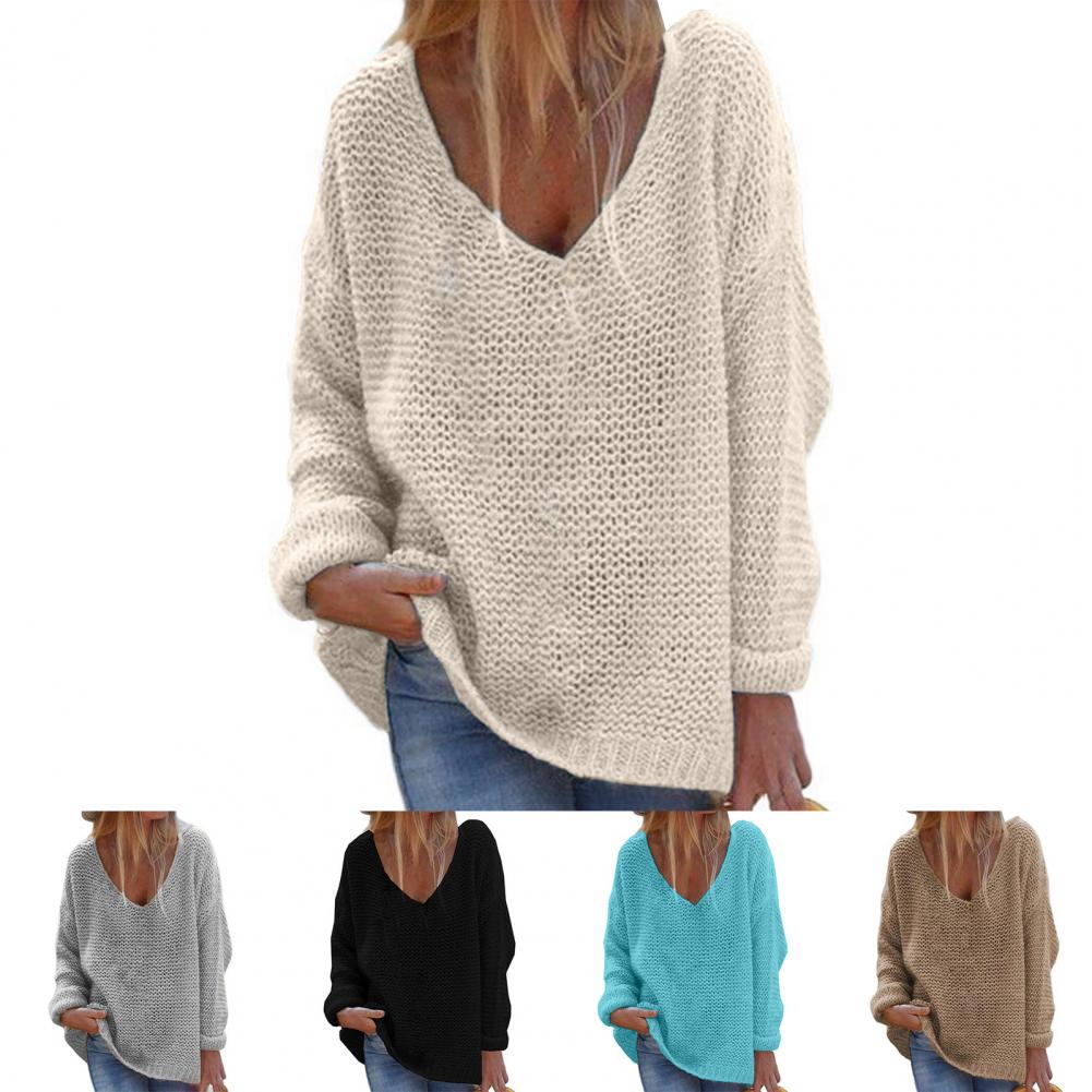 Trendy  Loose Fit V-Neck Sweater Knitted Top