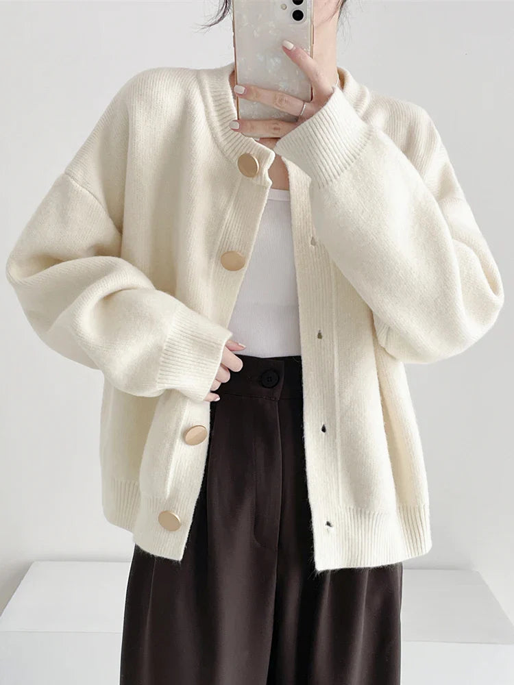Elegant Cashmere  O-neck Knitted Loose  Cardigans Sweater