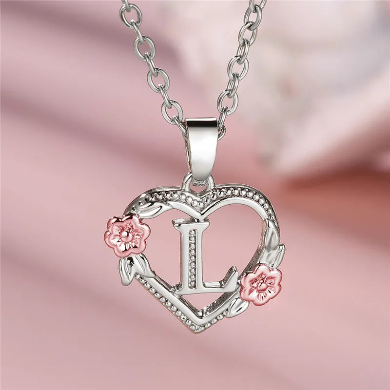 Personal A-Z Letter Flower Pendant Necklace