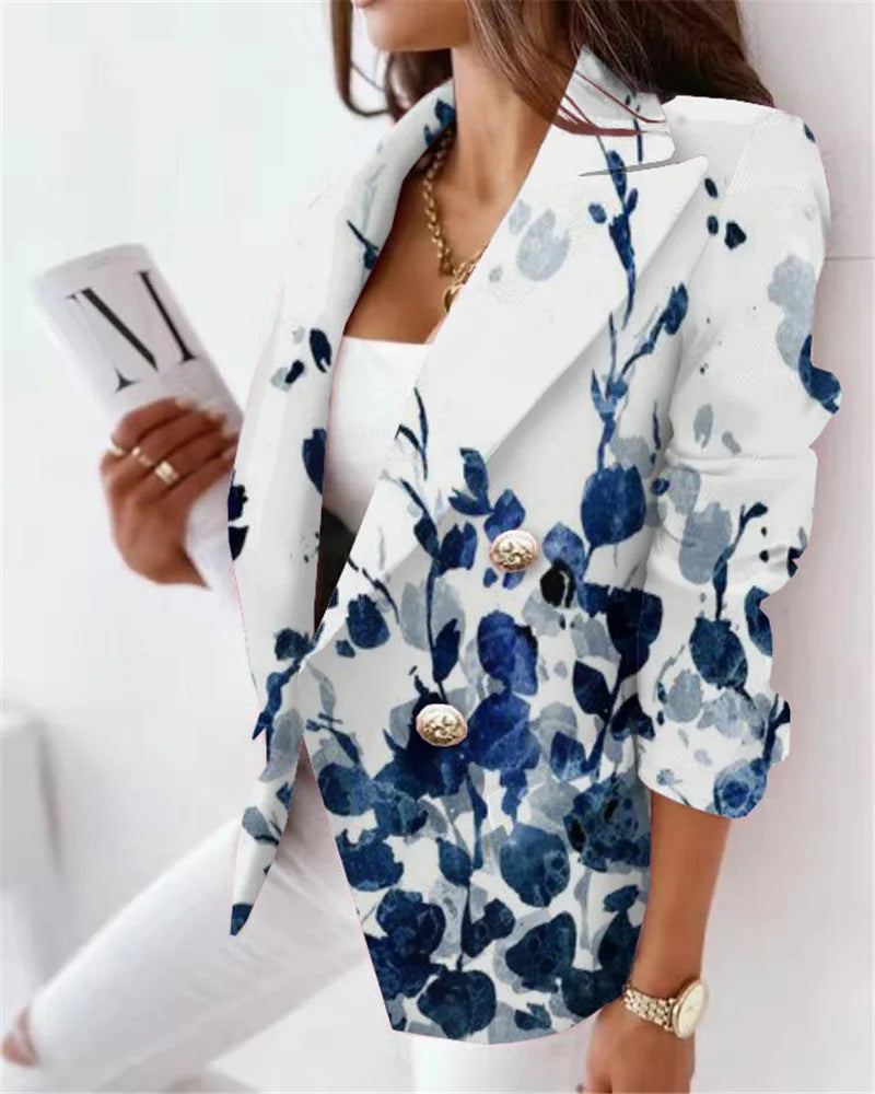 Miss Chic Floral Print Double-Breasted Blazer