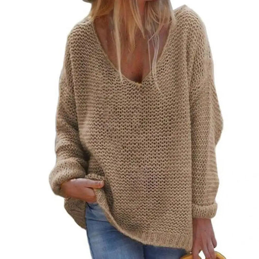 Trendy  Loose Fit V-Neck Sweater Knitted Top