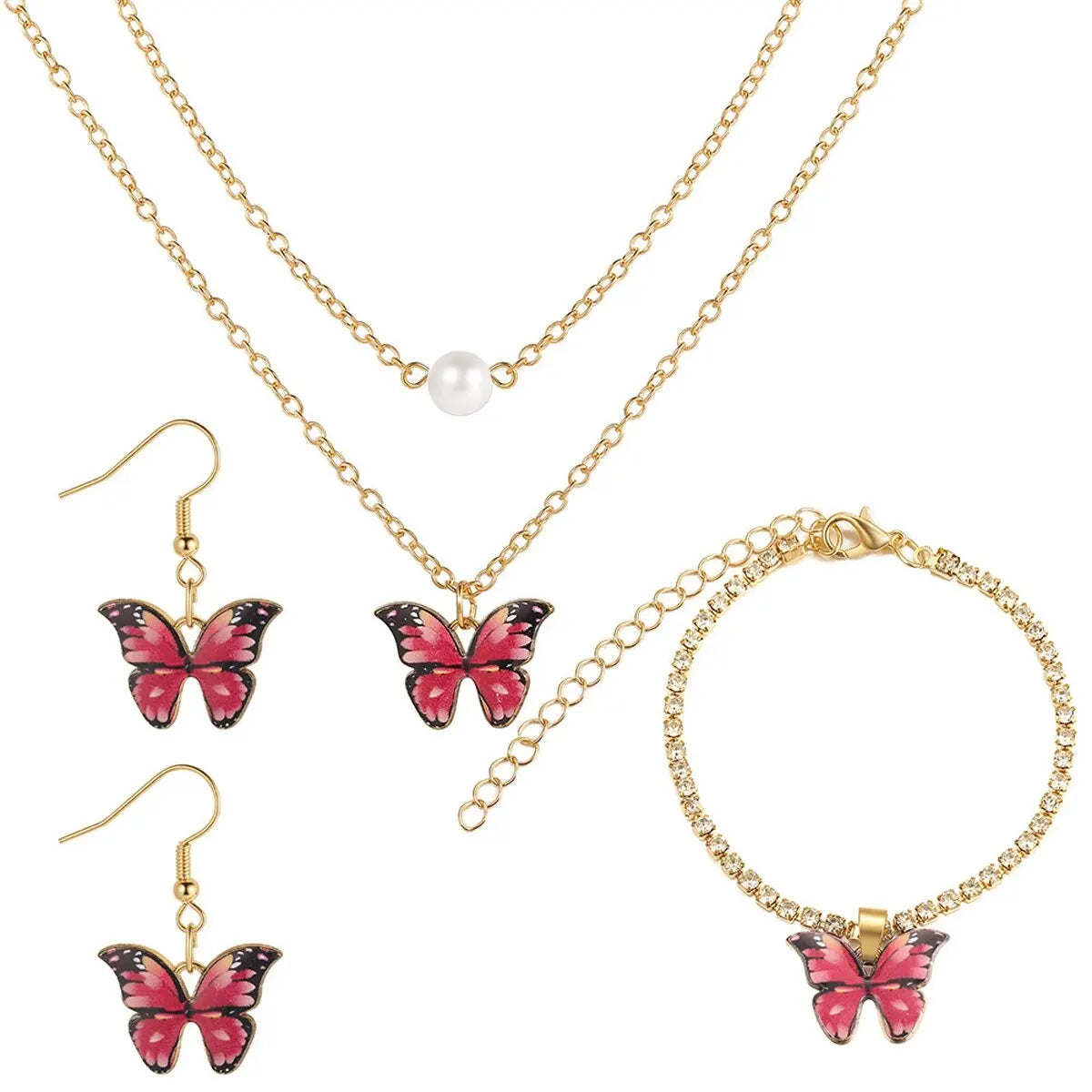 3 Piece Matching Butterfly Pendant Necklace, Earrings and Bracelet Combination Set