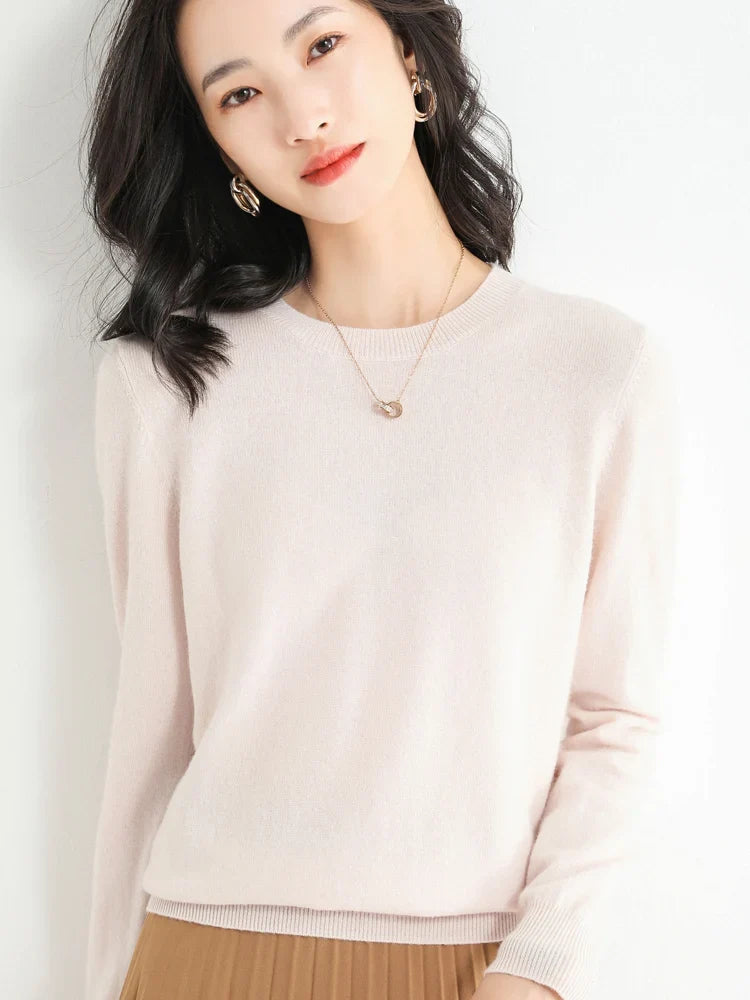 Classic Style Cashmere Round Neck Pullover with  Long Sleeve