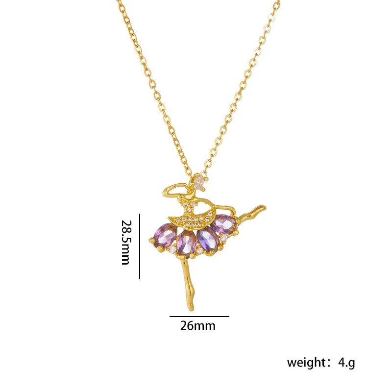 Colorful Zircon Ballerina Girl Pendant Necklace