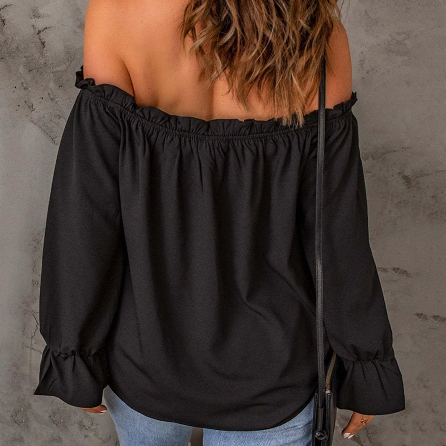 Black Modern Classic Fit Off Shoulder  O-Neck  Blouse Top