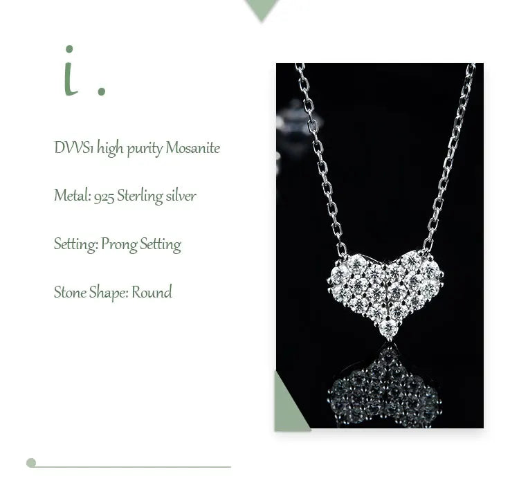 Sterling Silver Heart Shaped Pendant & Earring Moissanite Lab Diamonds Set