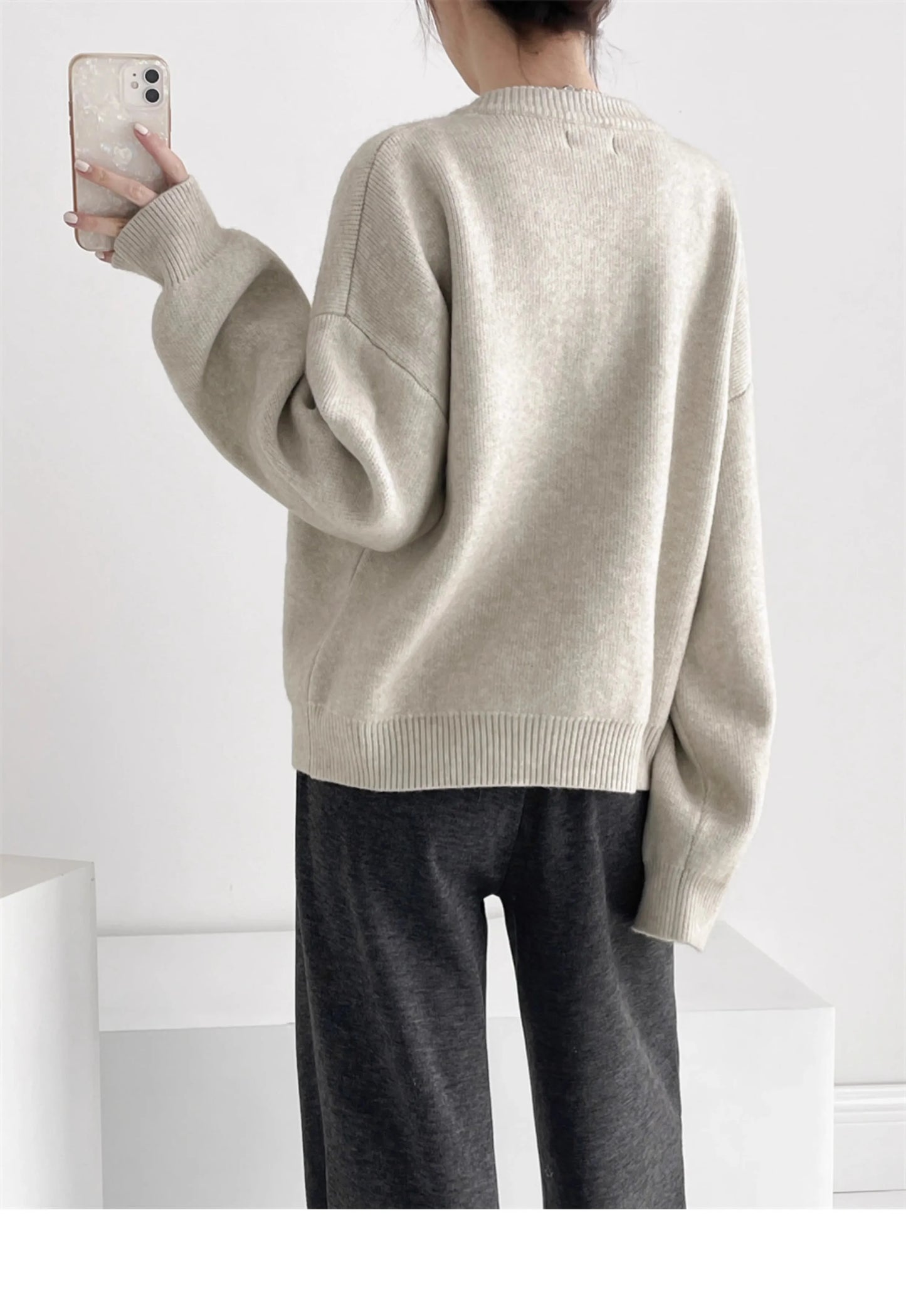 Elegant Cashmere  O-neck Knitted Loose  Cardigans Sweater