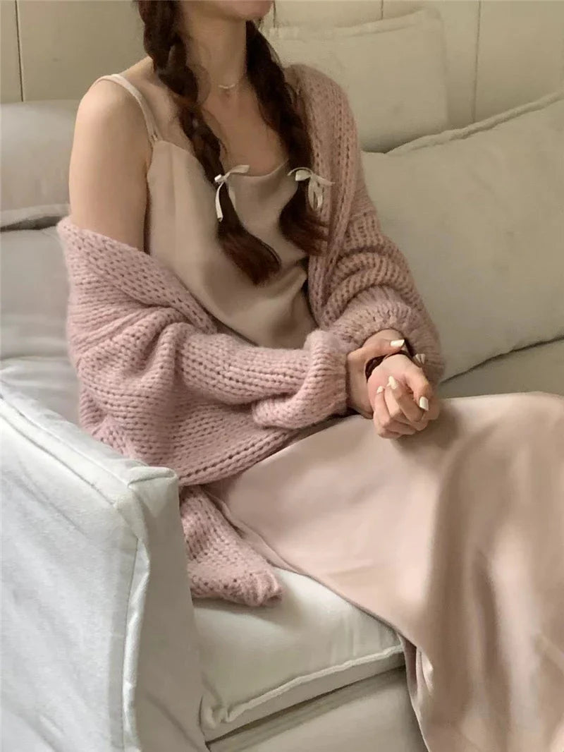 Sweet V-Neck Oversized  Fashion Knitting Cardigans  One Size