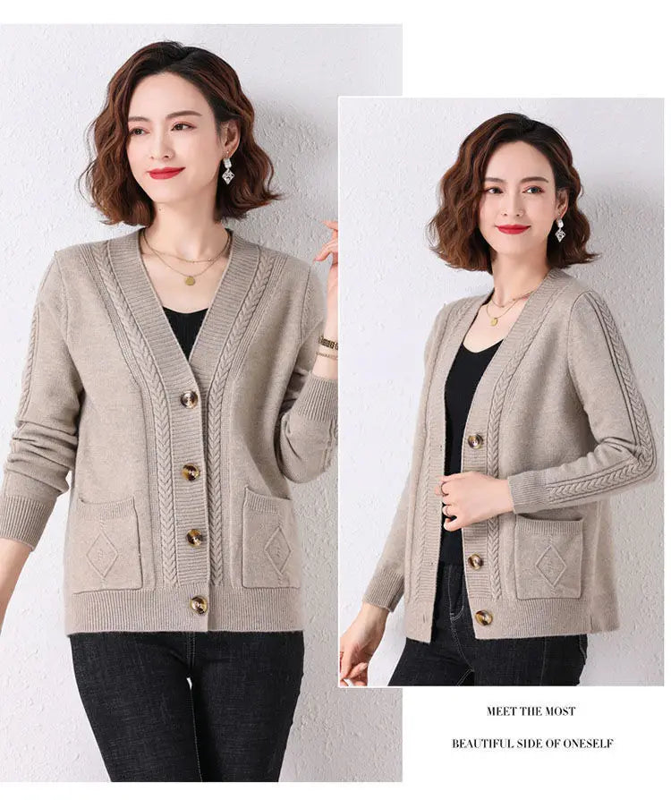New Vintage  Button Cardigans Sweaters Coat with  Long Sleeve