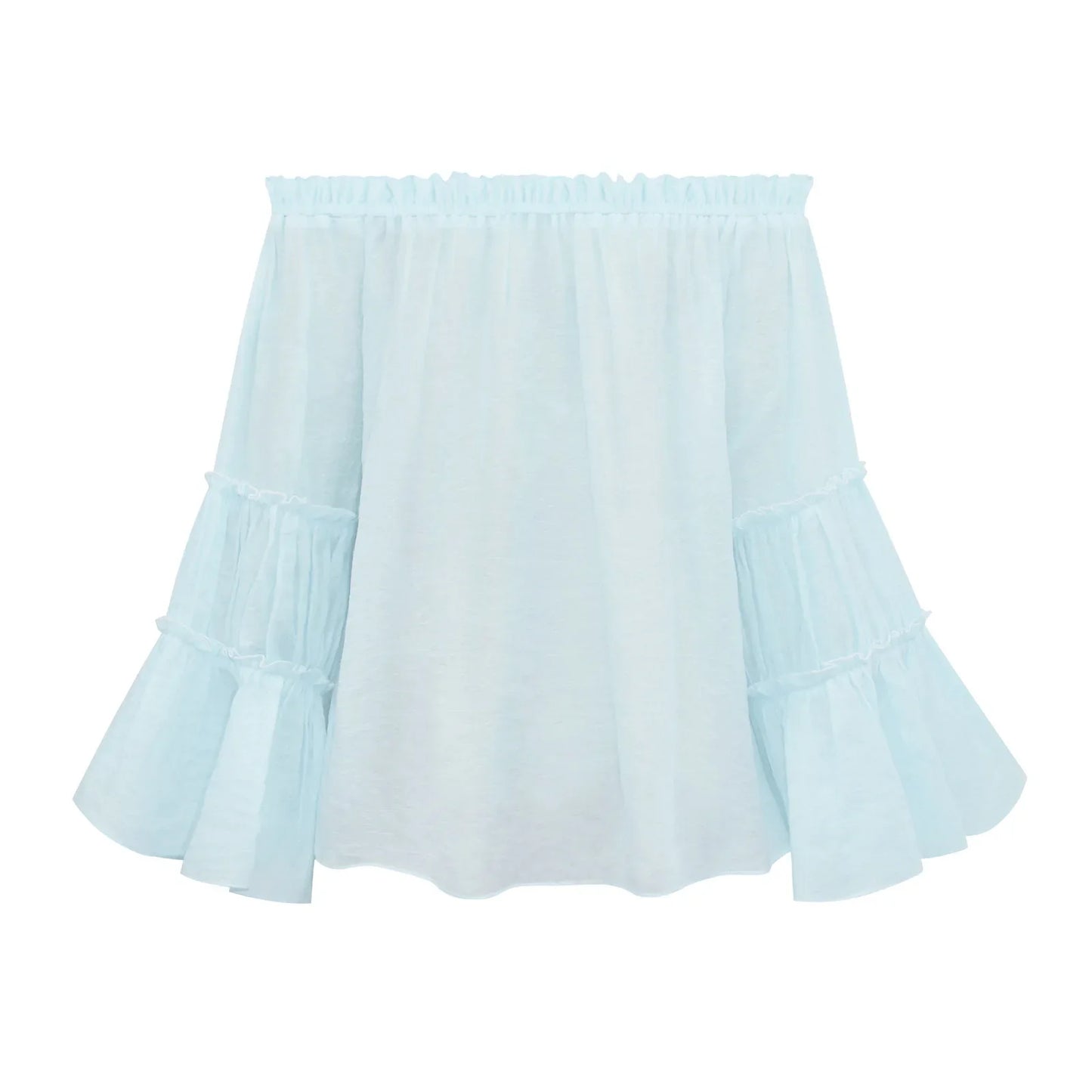 Orange Red  Off Shoulder Flare Long Sleeve Blouse