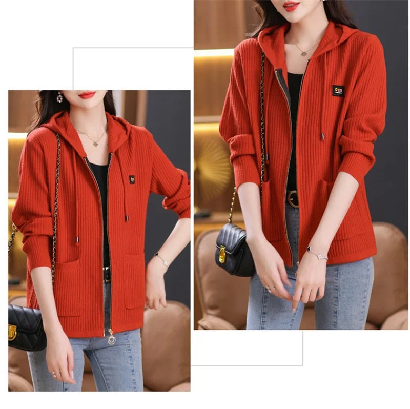 All season Hooded Knitted Cardigan with Pockets