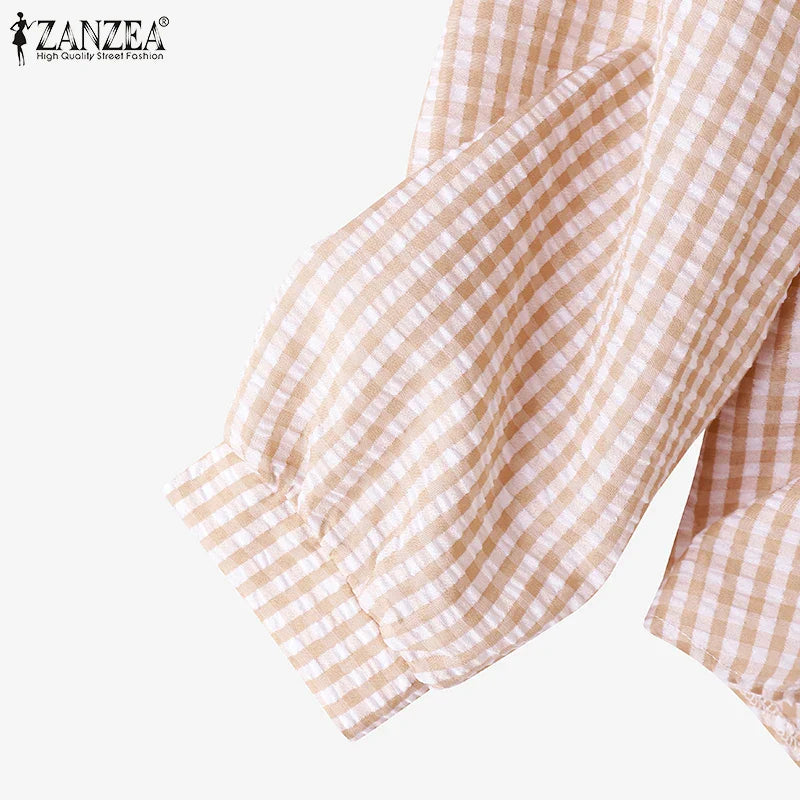 Vintage Plaid Checked  V-Neck Shirt with Long Sleeves