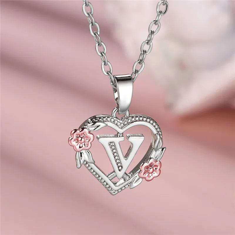 Personal A-Z Letter Flower Pendant Necklace