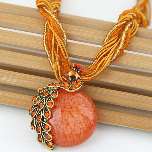 New Boho "Bird of Paradise" Beaded Pendant Necklace.