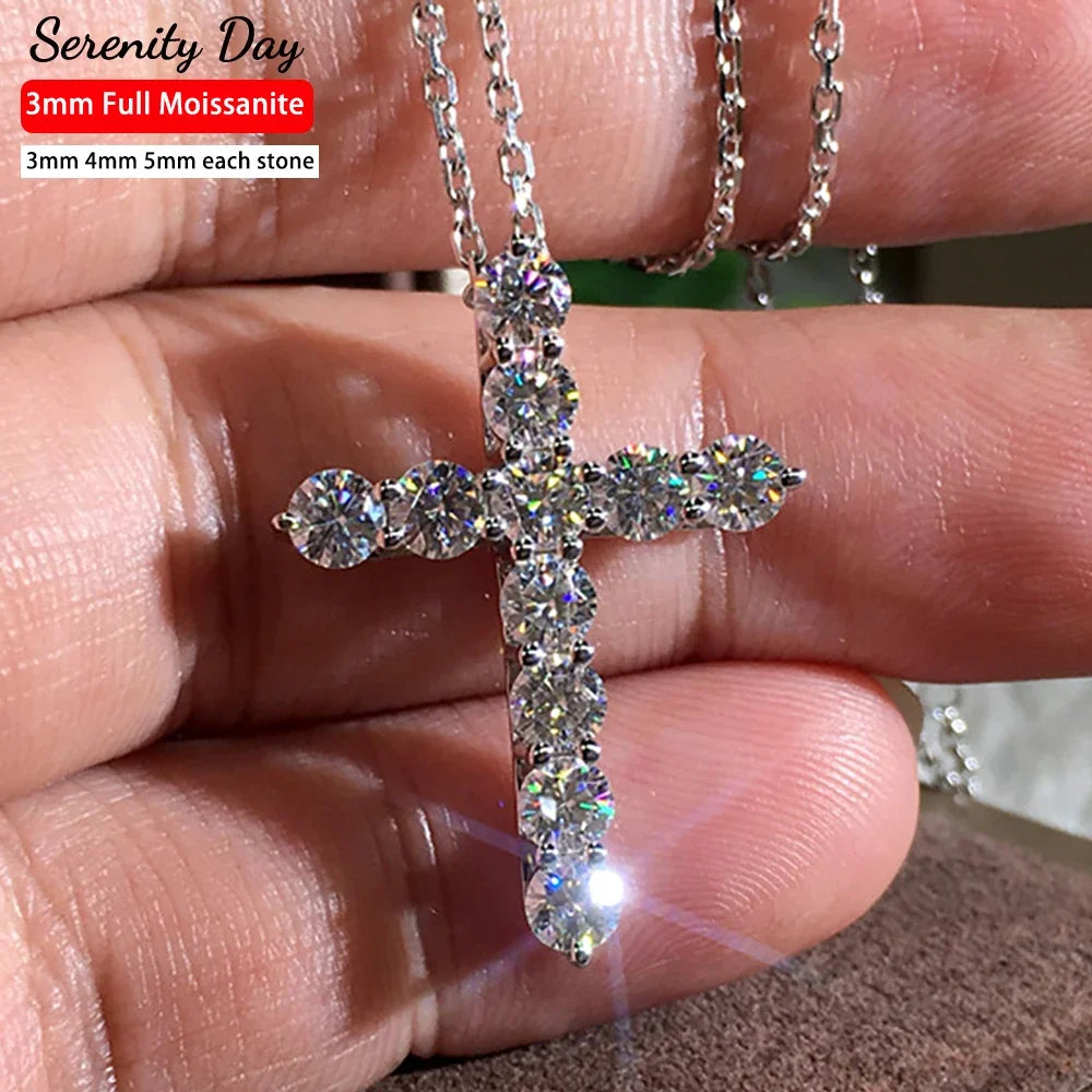 GRA Certified Flawless Moissanite Diamond 925 Sterling Silver Cross Pendant Necklace with Box Chain