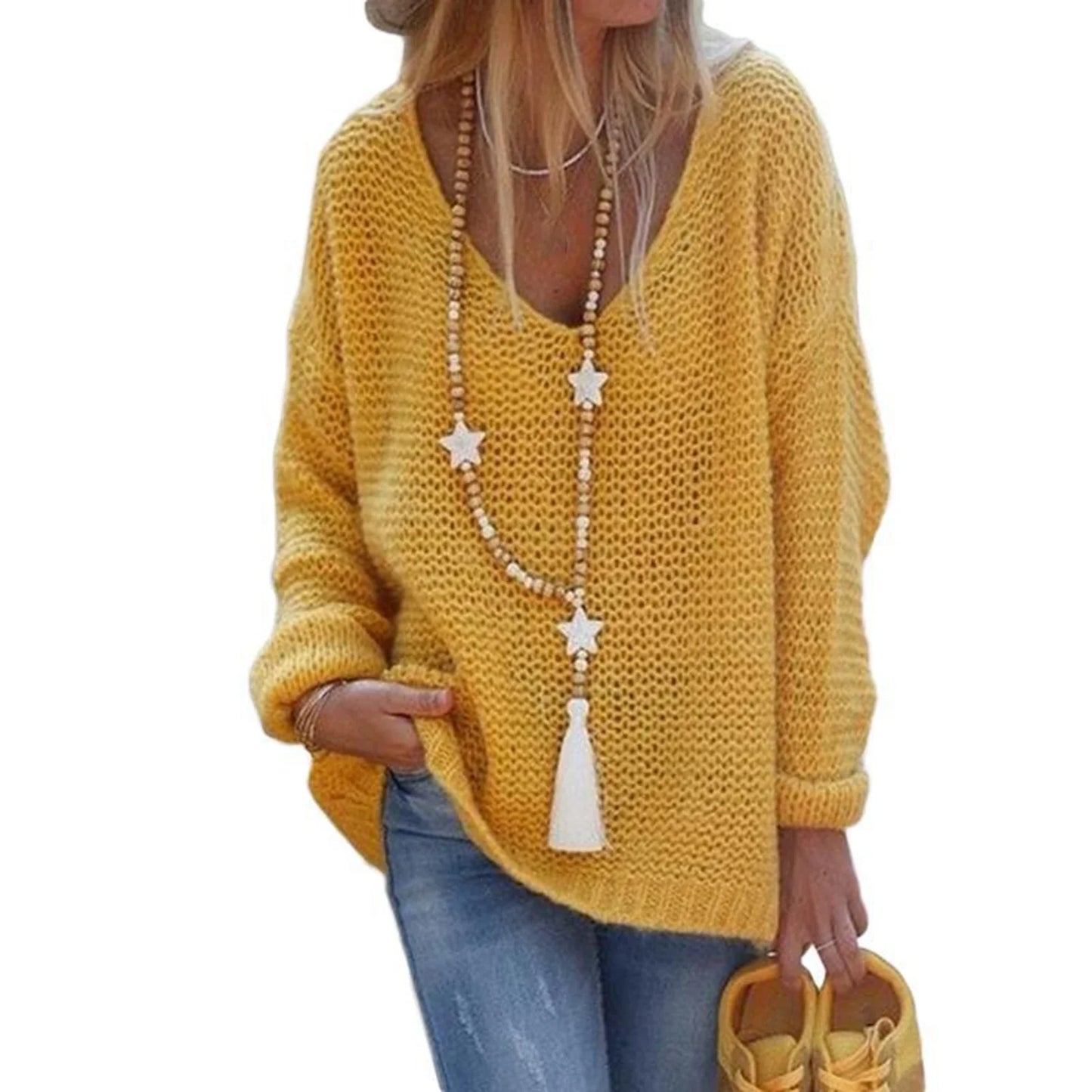 Trendy  Loose Fit V-Neck Sweater Knitted Top