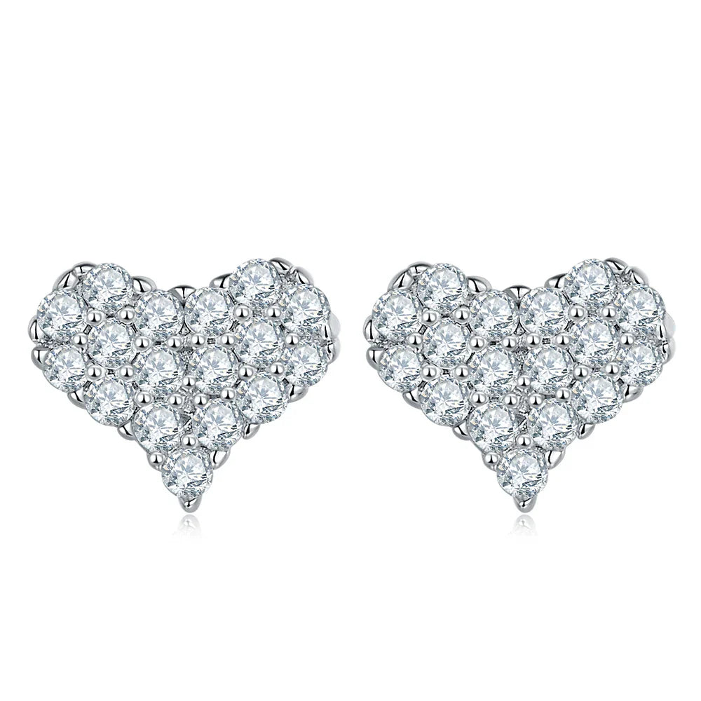 Sterling Silver Heart Shaped Pendant & Earring Moissanite Lab Diamonds Set