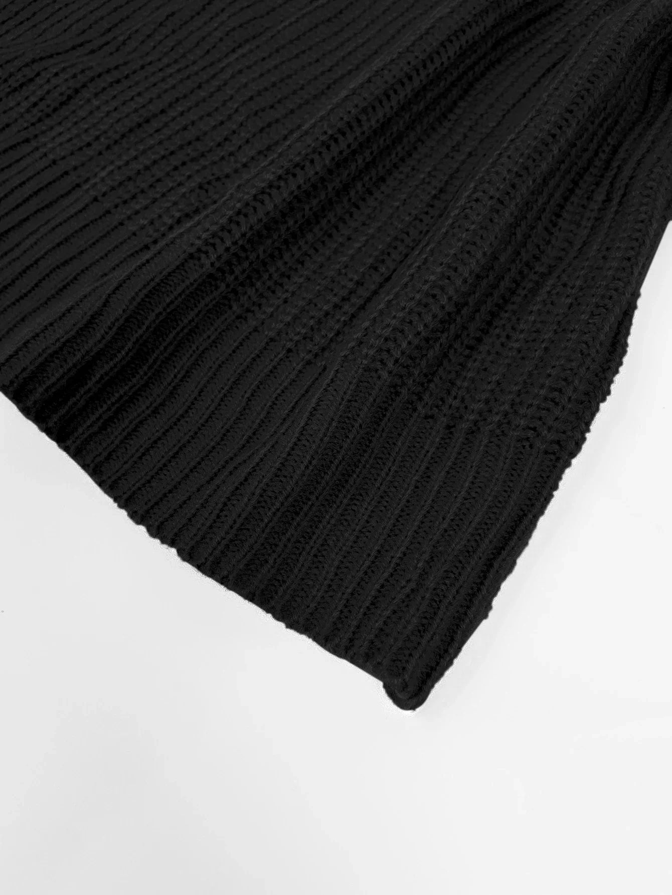 Black Turtleneck Mini Sweater Dress with Lantern Sleeve