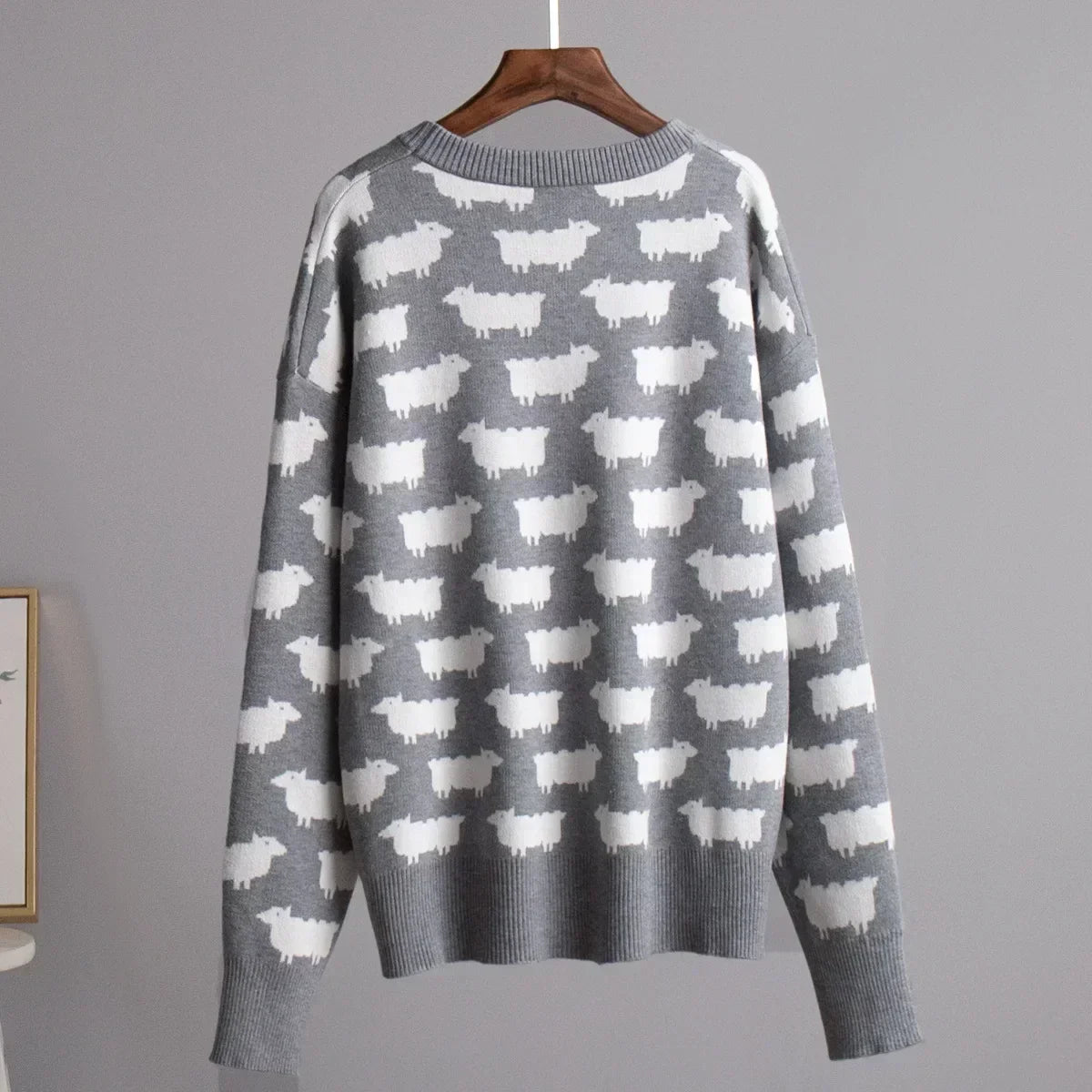 O-neck Alpaca Loose Casual Mid Length Printed Sweater