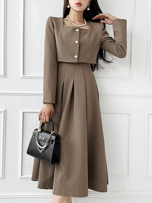 Perfectly Dressed Cropped Jacket and Maxi Skirt Two-Piece Matching Set