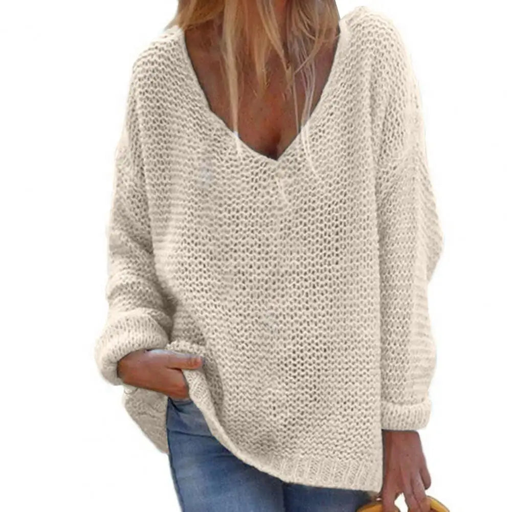 Trendy  Loose Fit V-Neck Sweater Knitted Top