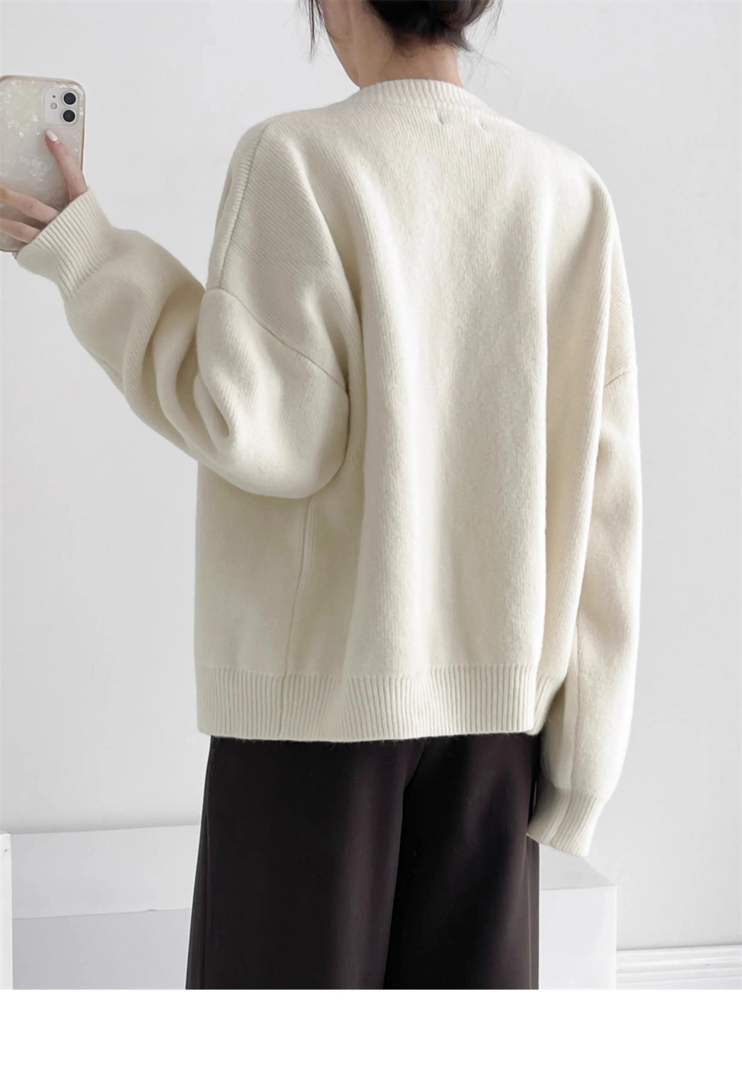 Elegant Cashmere  O-neck Knitted Loose  Cardigans Sweater