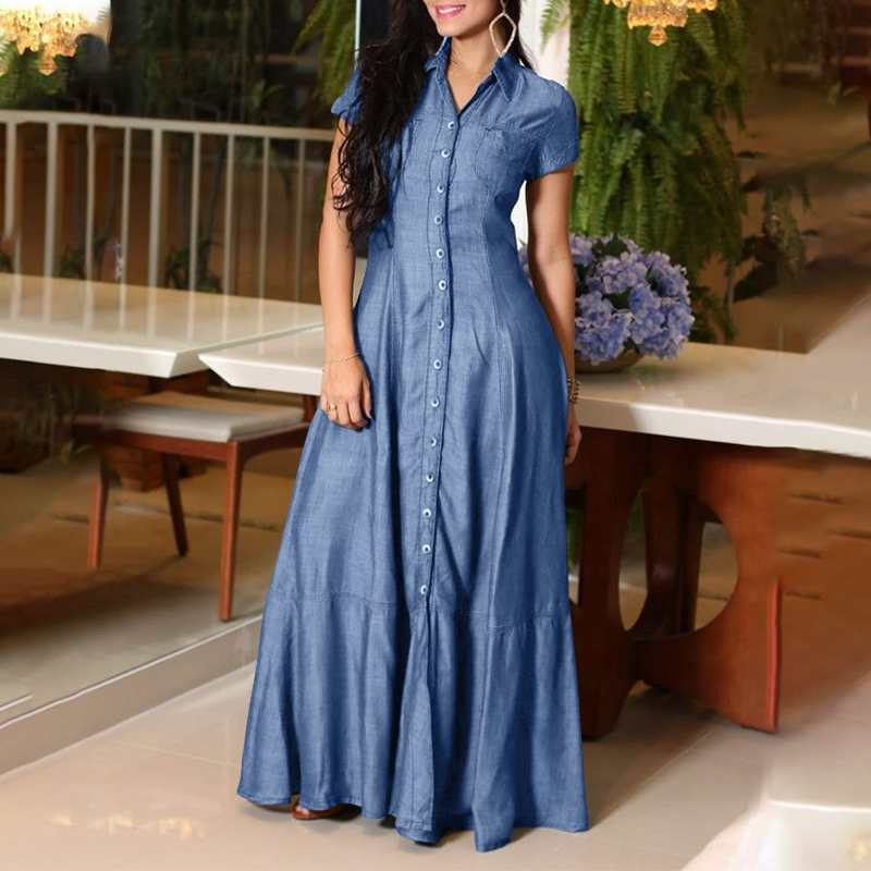 Denim Swing Dress with Long Dress with Pocket