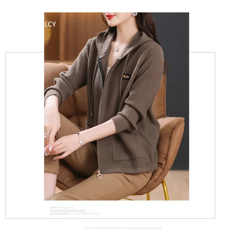 All season Hooded Knitted Cardigan with Pockets