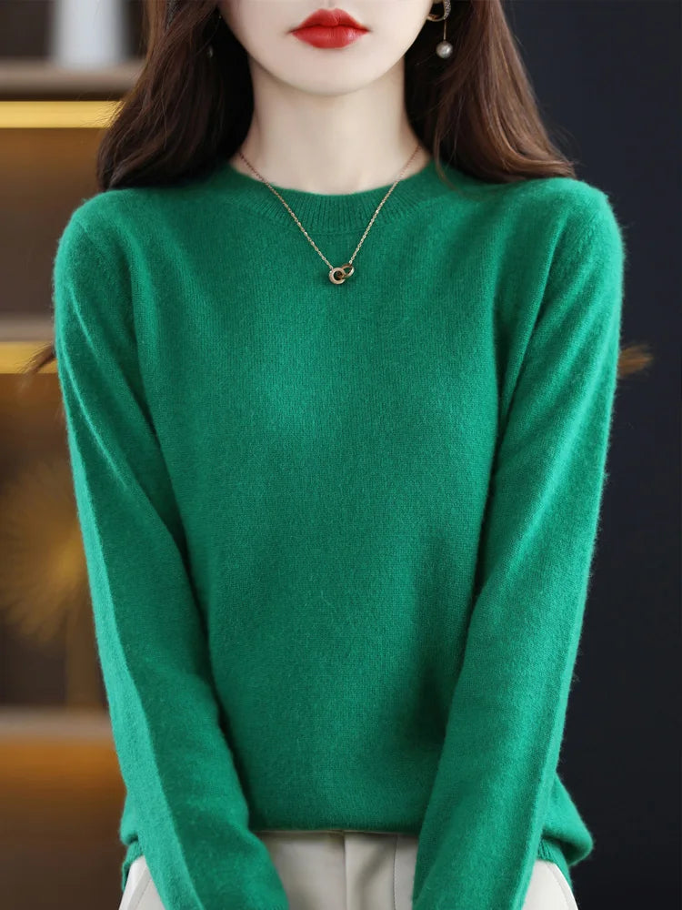 Classic Style Cashmere Round Neck Pullover with  Long Sleeve