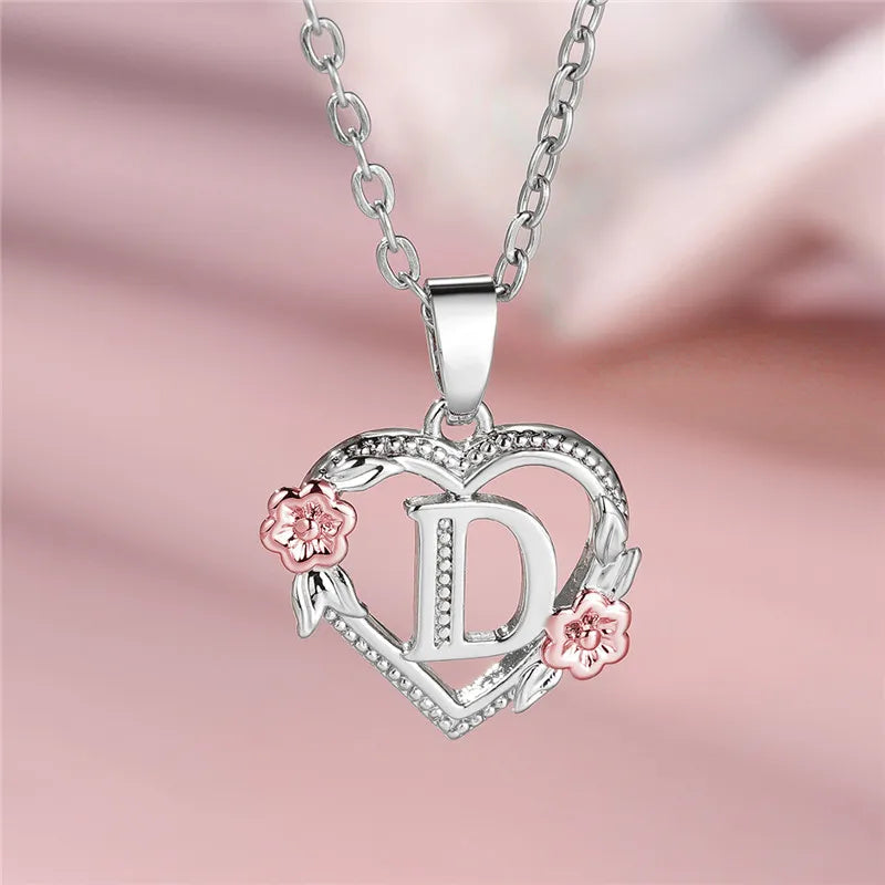 Personal A-Z Letter Flower Pendant Necklace