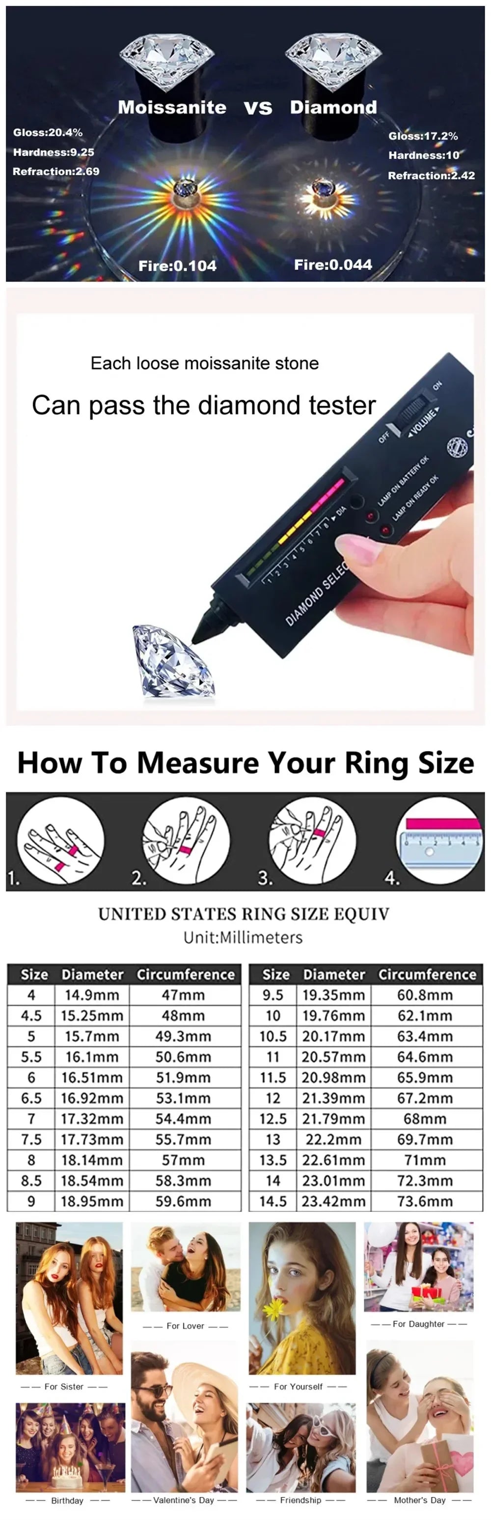 Solitaire Sterling Silver Moissanite Diamond Jewelry Set