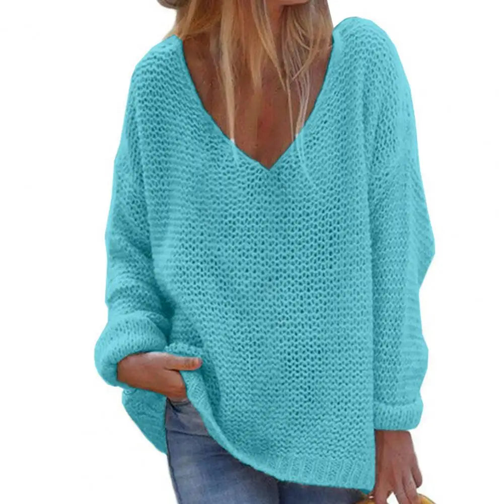 Trendy  Loose Fit V-Neck Sweater Knitted Top