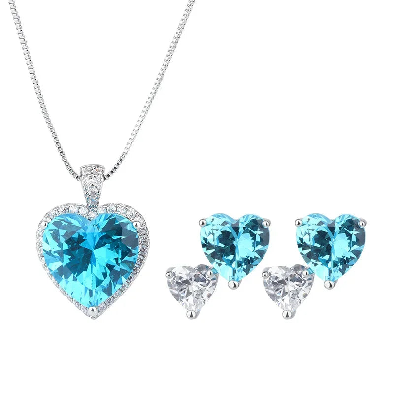 Sterling Silver Heart-shaped Pendant & Earrings Jewelry Set