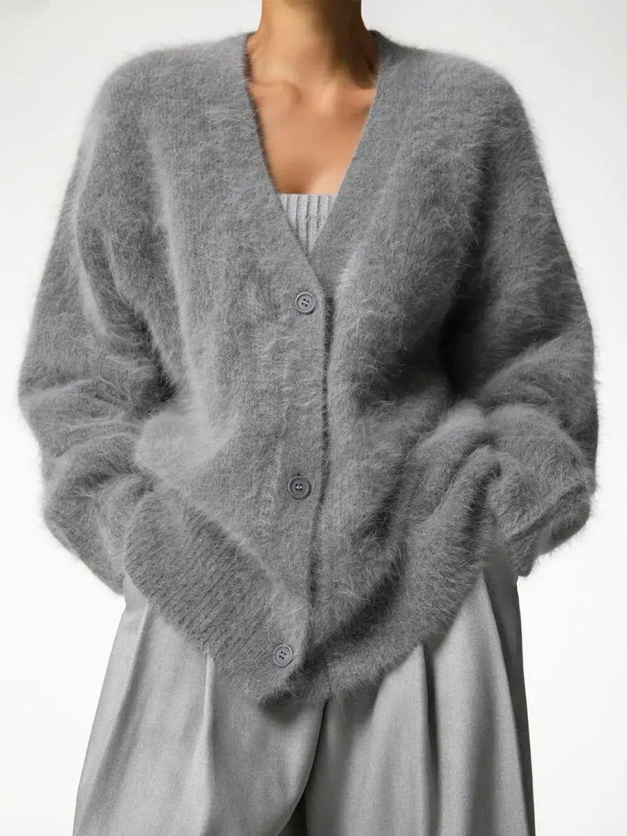 London  Casual V-Neck  Oversized  Knit Long Sleeve Cardigans