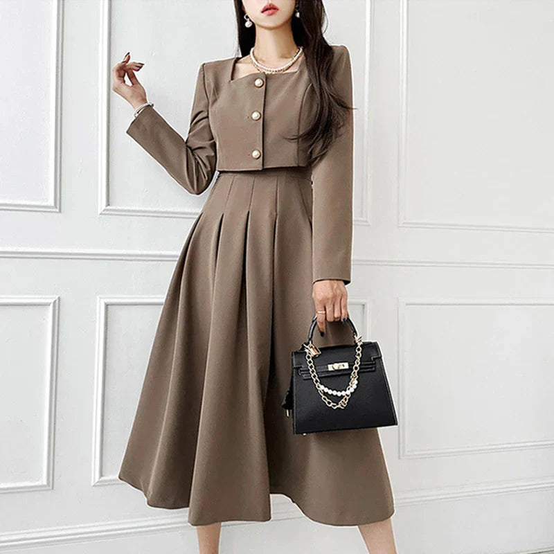 Perfectly Dressed Cropped Jacket and Maxi Skirt Two-Piece Matching Set
