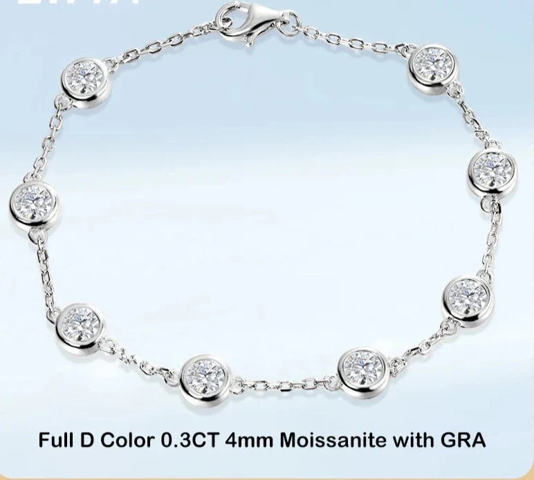 GRA Certified D Color Moissanite Bracelet Sterling Silver 18K Gold Ovlerlay