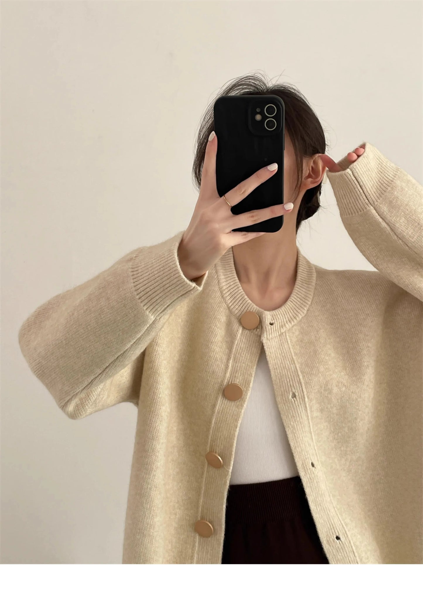 Elegant Cashmere  O-neck Knitted Loose  Cardigans Sweater