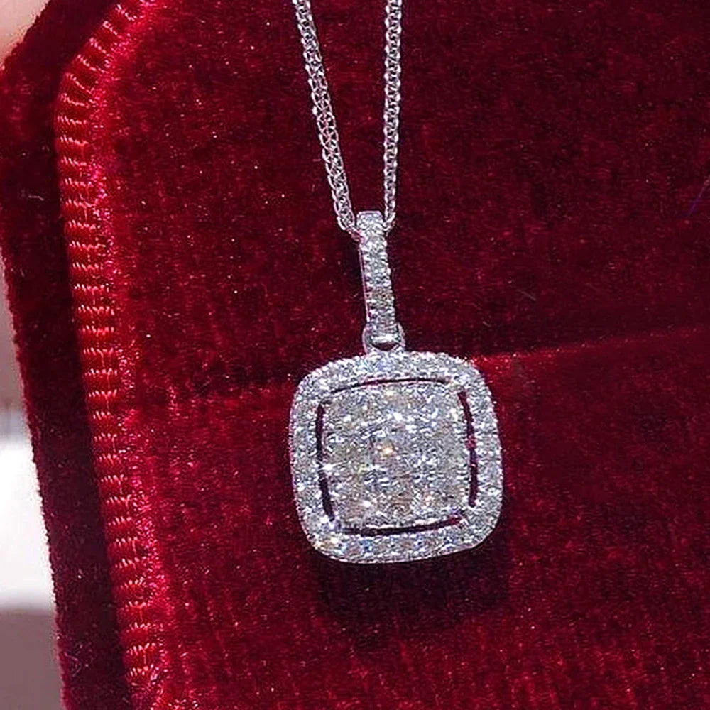 Sprkling Square Cubic Zircon Pendant Necklace